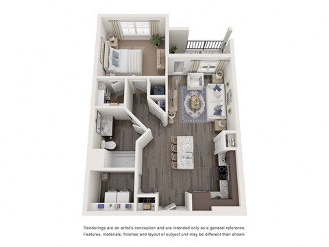 Floor plan for 1 bed, 1 bath, 834 sqft